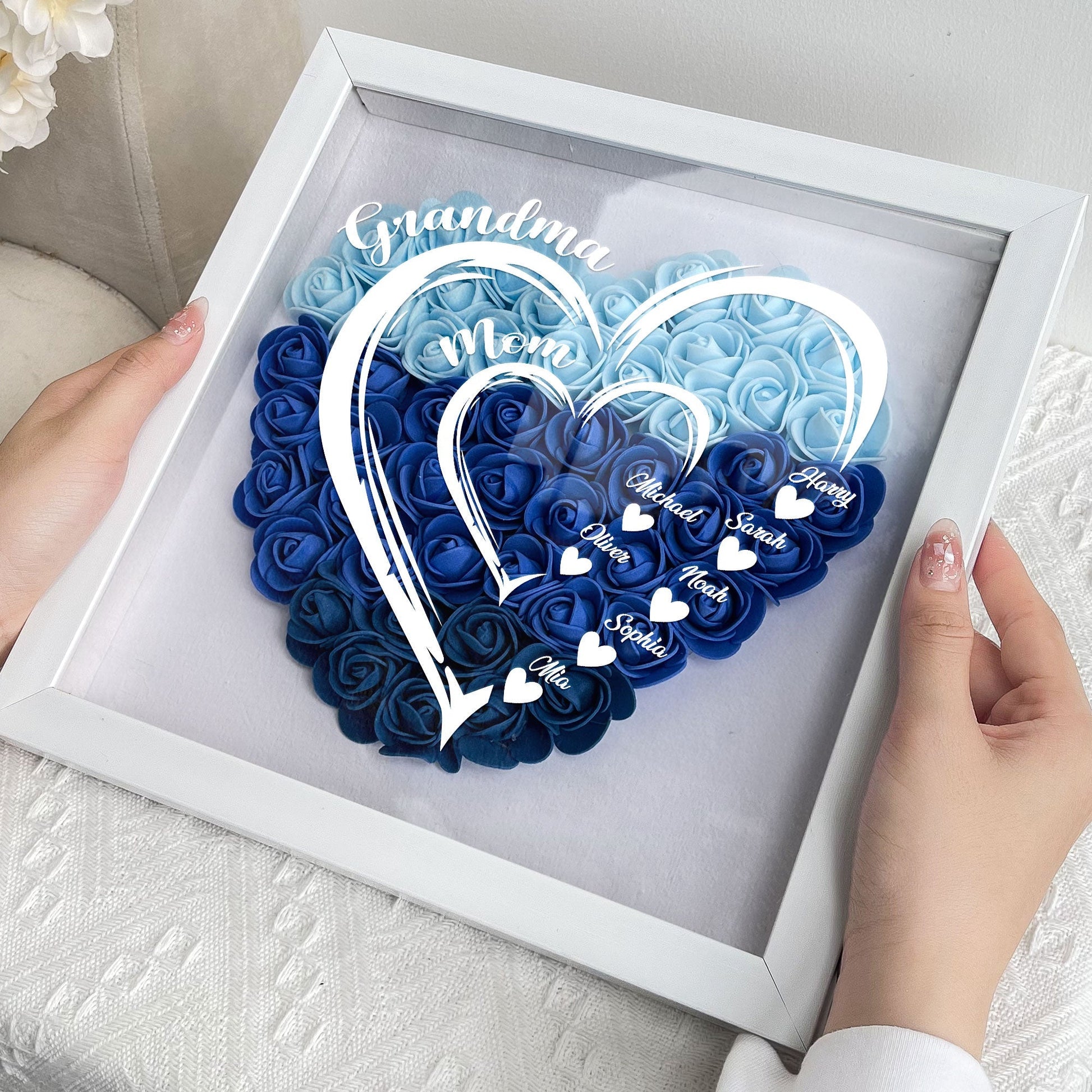 Grandma Hearts Mommy Hearts - Personalized Flower Shadow Box - furevermama
