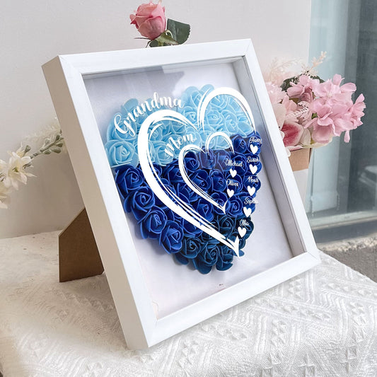 Grandma Hearts Mommy Hearts - Personalized Flower Shadow Box - furevermama