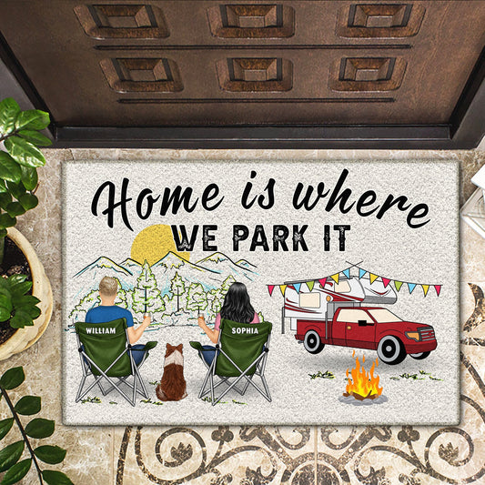 Personalized Doormat - Home Is Where We Park It You And Me And The Dogs - Gift For Dog and Camping Lovers - furevermama