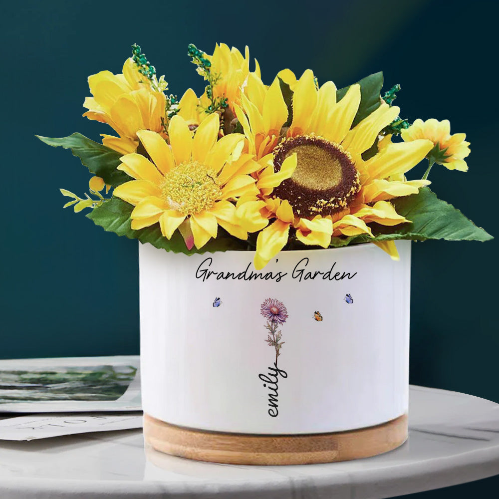 Custom Ceramic Flower Pot with Birth Flower and Name – Personalized Planter Gift - furevermama