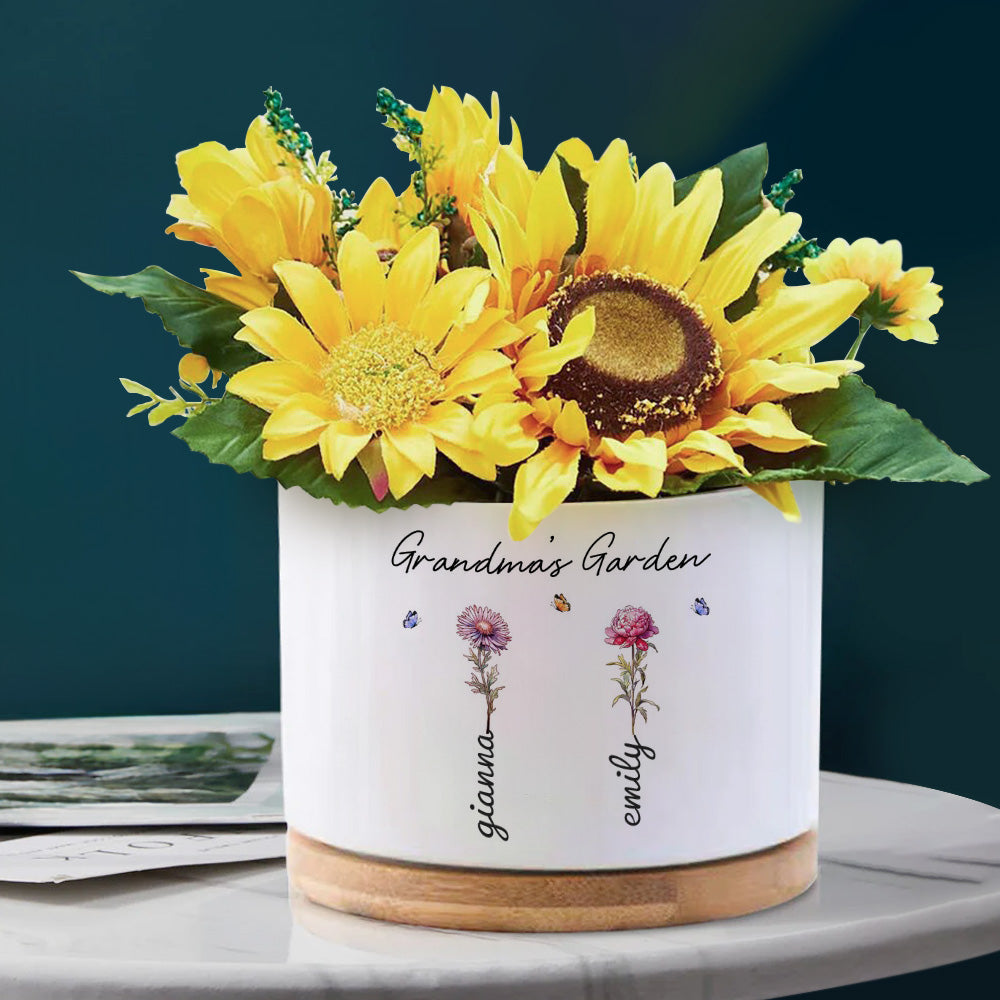 Custom Ceramic Flower Pot with Birth Flower and Name – Personalized Planter Gift - furevermama
