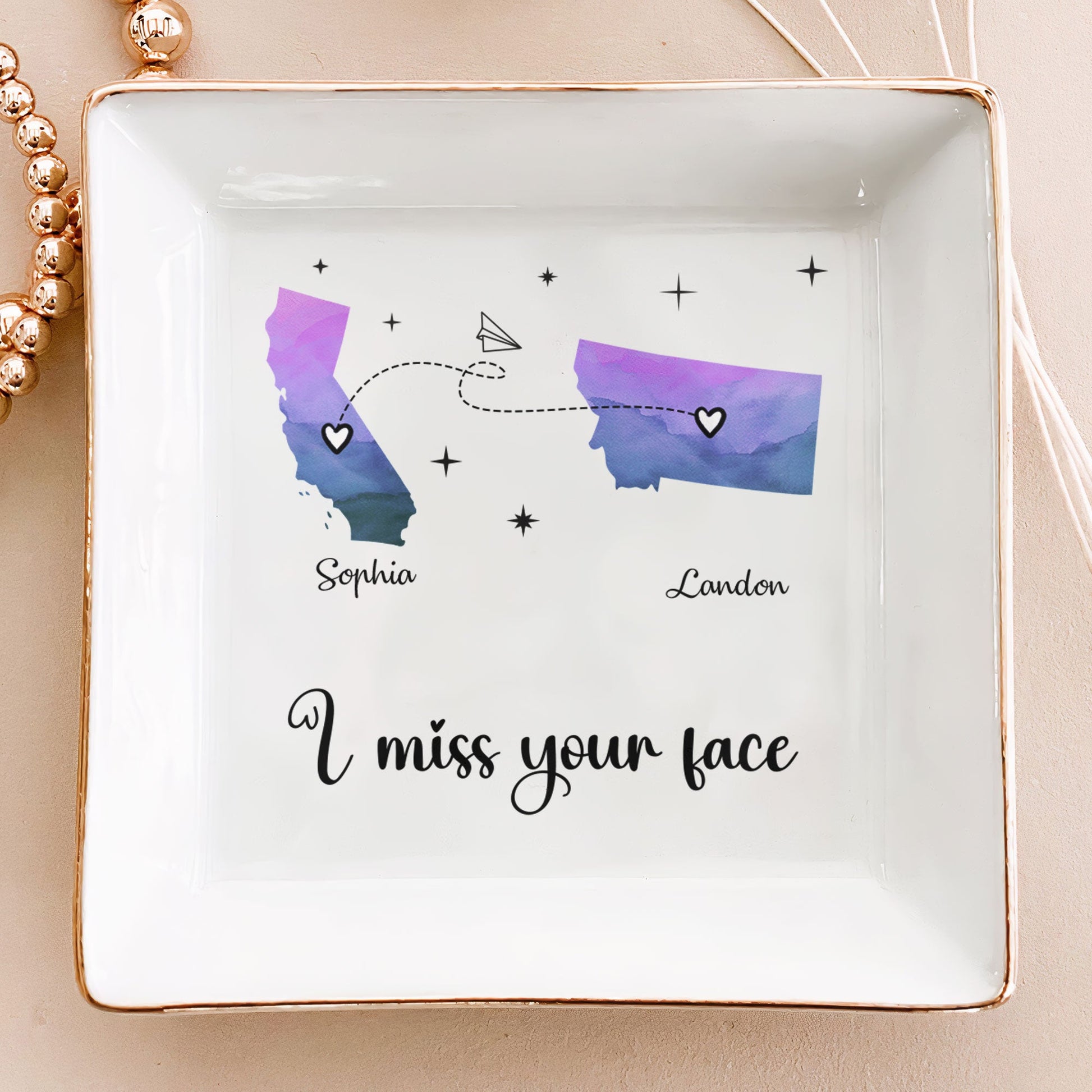 I Miss Your Face - Personalized Multiple States Jewelry Dish - furevermama