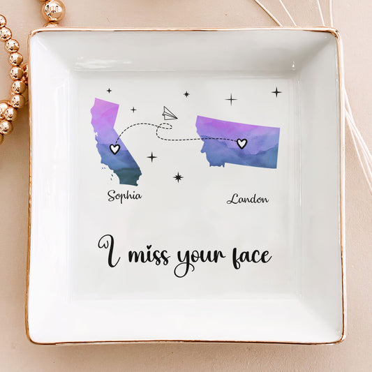 I Miss Your Face - Personalized Multiple States Jewelry Dish - furevermama