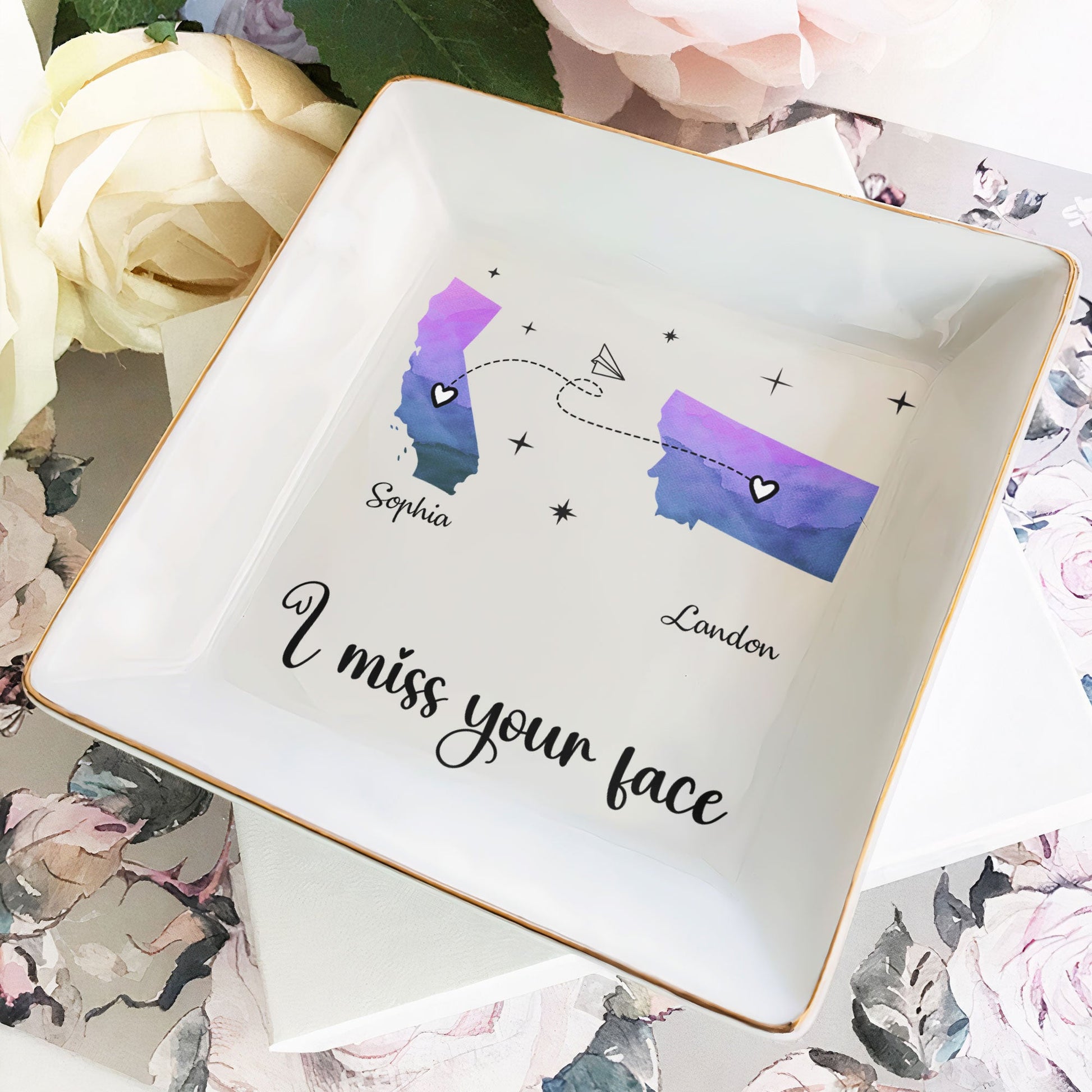 I Miss Your Face - Personalized Multiple States Jewelry Dish - furevermama