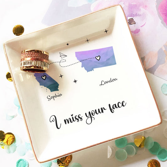 I Miss Your Face - Personalized Multiple States Jewelry Dish - furevermama