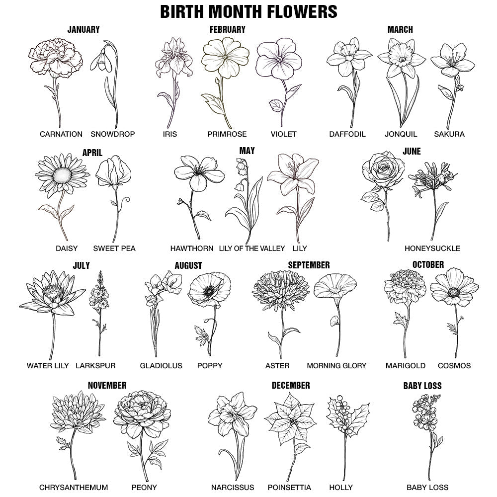 Birth Month Flowers Sketch Girl Personalized 40oz Tumbler - furevermama