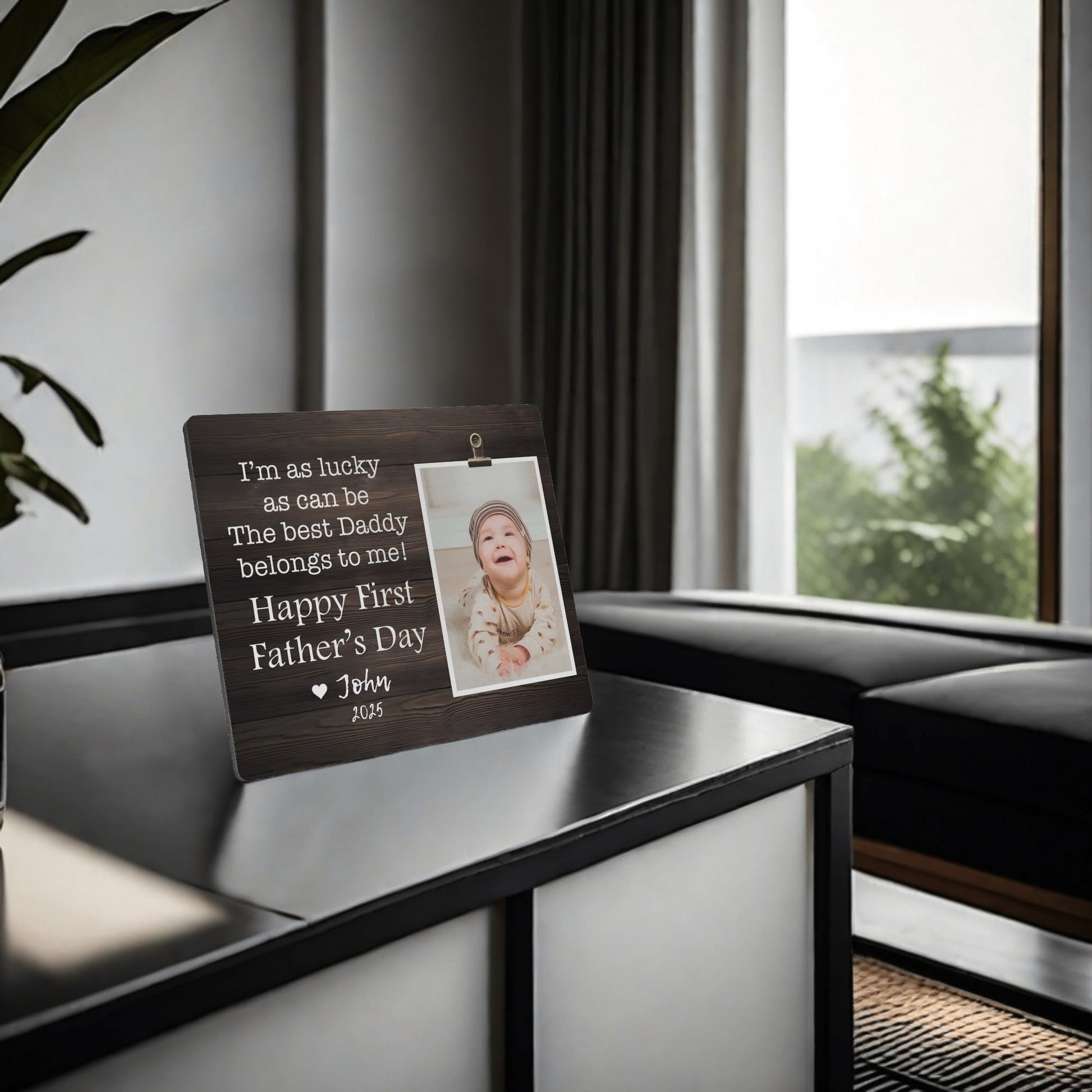 Lucky Baby and The Best Daddy - Personalised Photo 
Wood Sign
