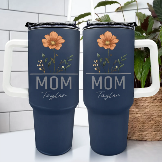 Birth Flowers Personalized 40oz Tumbler With Straw - Gift For Nana Grandma Mommy - furevermama