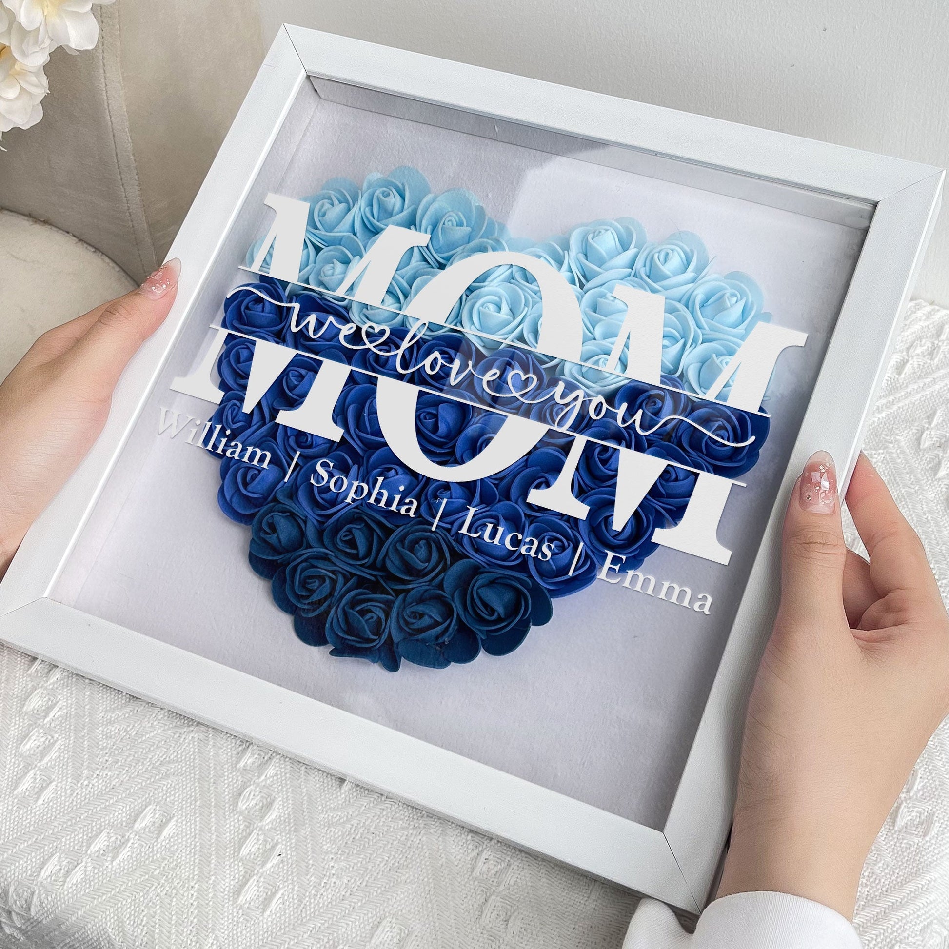 Mom Gift We Love You - Personalized Flower Shadow Box - furevermama