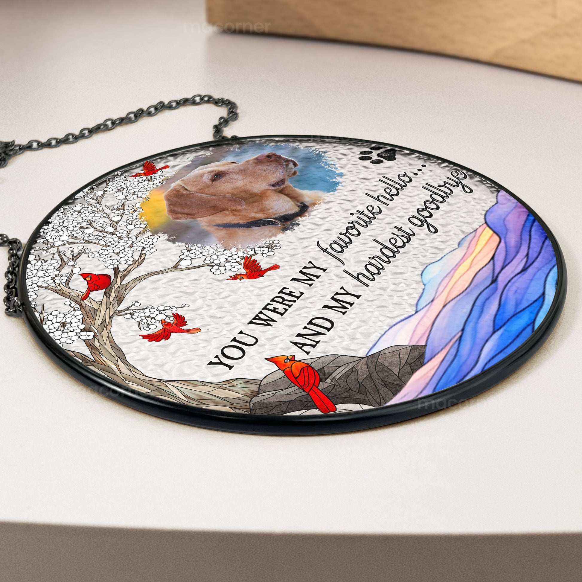 Pet Loss - Personalized Photo Stained Glass Window Hanging Suncatcher - furevermama