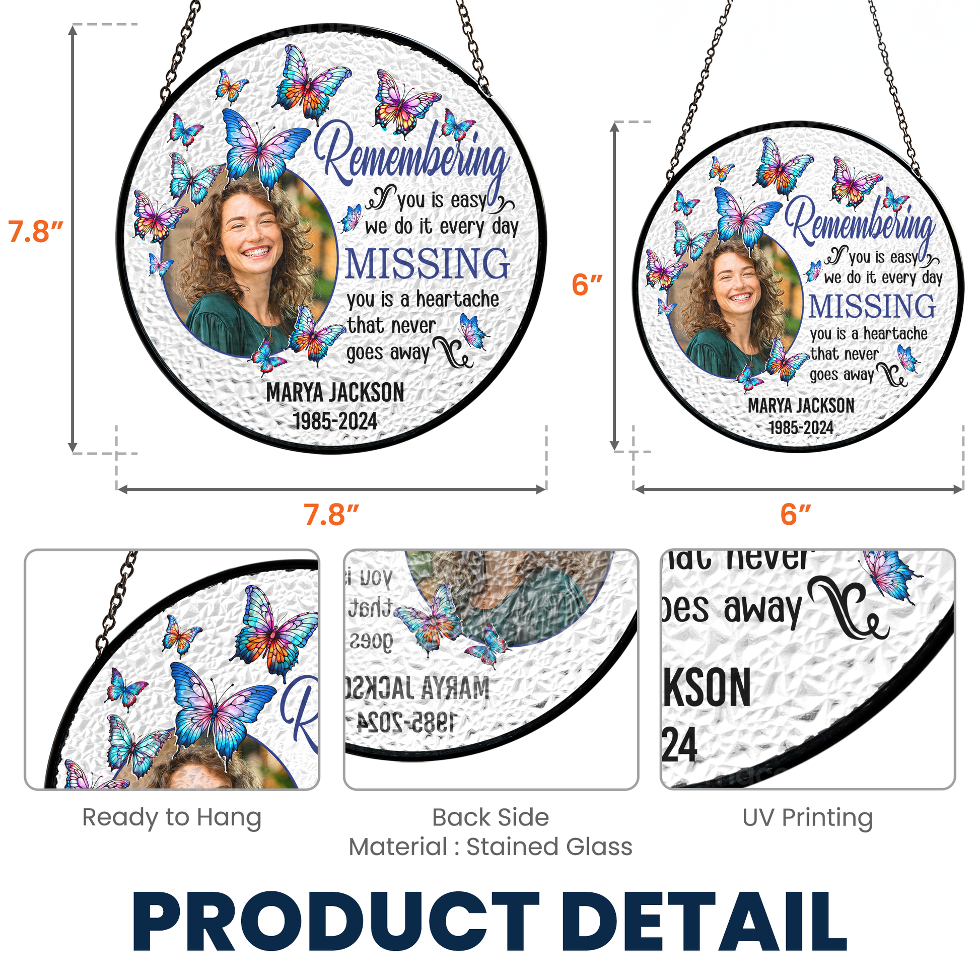 Remembering Personalized Photo Stained Glass Suncatcher - Memorial Gift - furevermama
