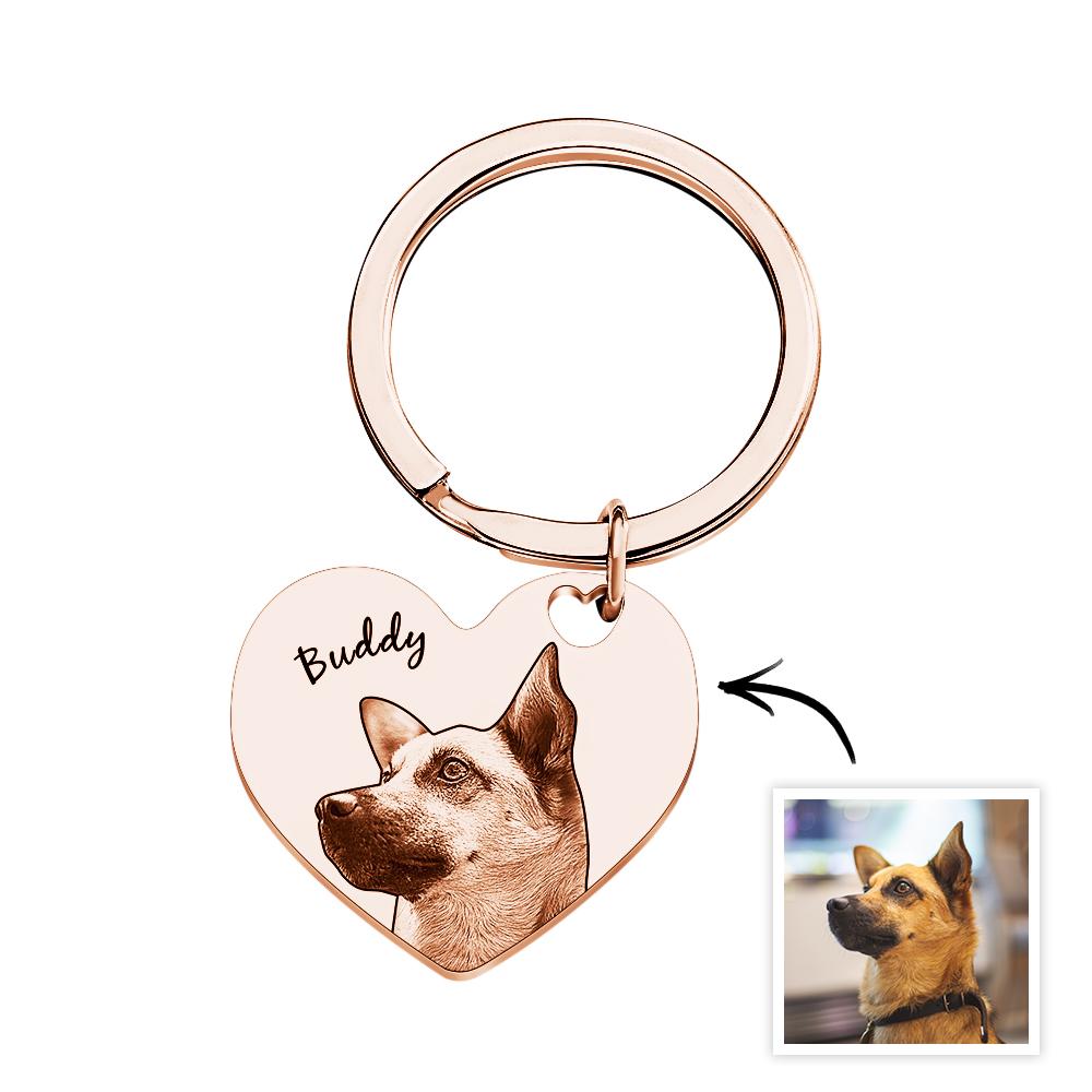 Custom Pet Portrait & Name Heart Keychain