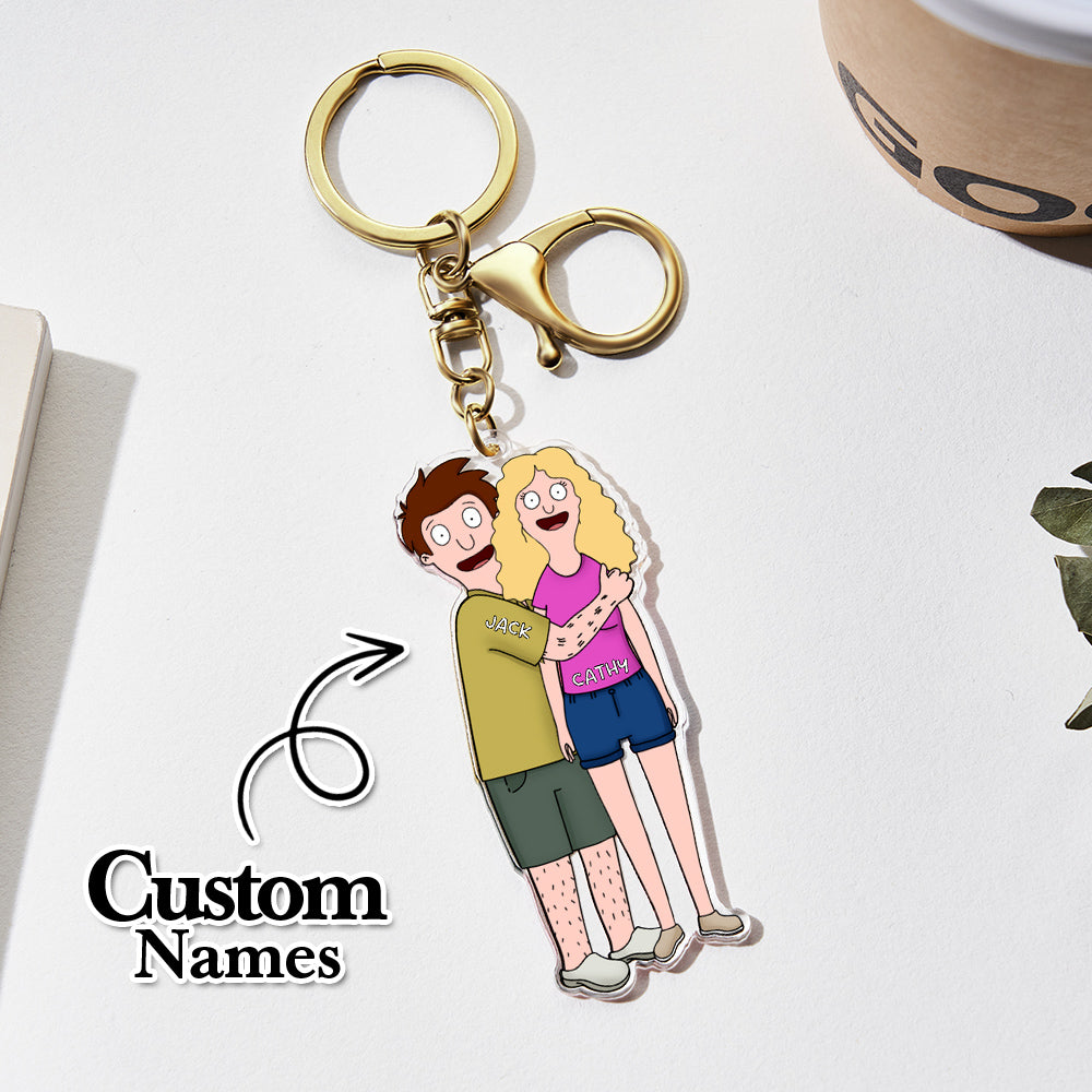 Personalized Funny Cartoon Couple Keychain - furevermama