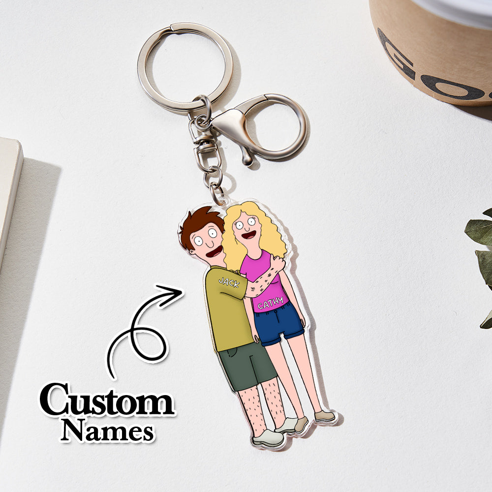 Personalized Funny Cartoon Couple Keychain - furevermama