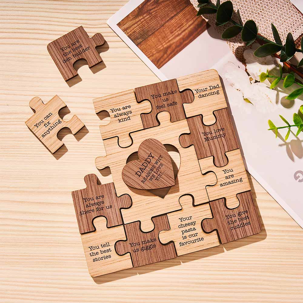 Custom Text Engraved Wooden Puzzle - Christmas Gifts for Family, Girlfriend, Boyfriend, Kids - furevermama
