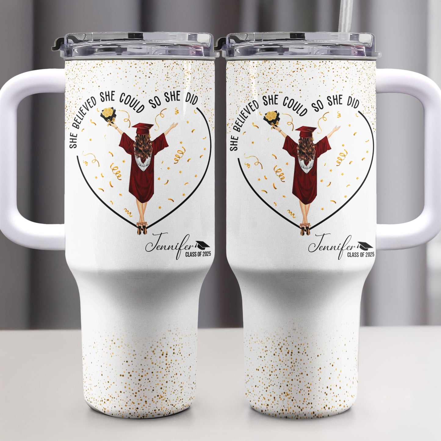 Graduation Gift - She Believed She Could So She Did - Personalized 40oz Tumbler With Straw