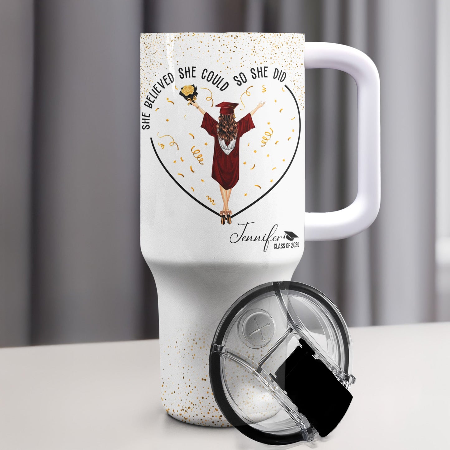 Graduation Gift - She Believed She Could So She Did - Personalized 40oz Tumbler With Straw