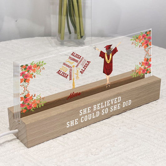 Graduation Gift - She Believed She Could So She Did - Personalized LED Night Light