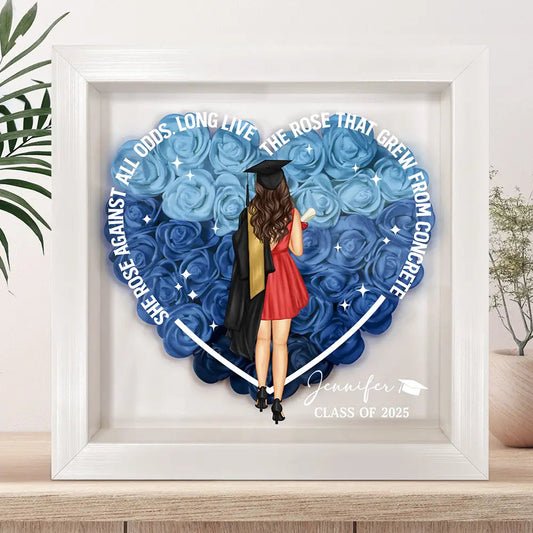 Graduation Gift - She Rose Against All Odds - Personalized Flower Shadow Box