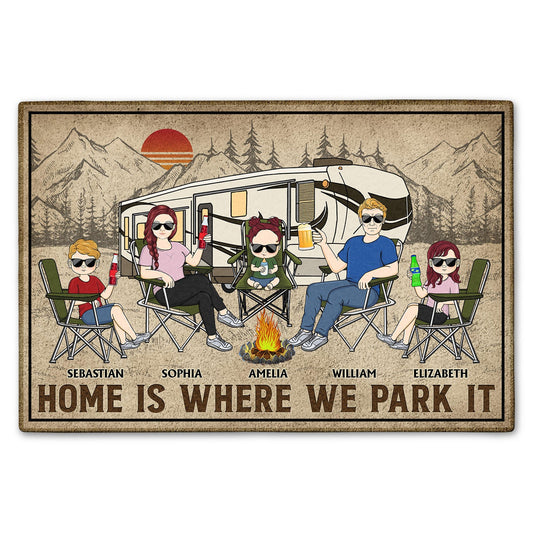 Personalized Doormat - Home Is Where We Park It - Family Gifts For Couples, Camping Lovers - furevermama