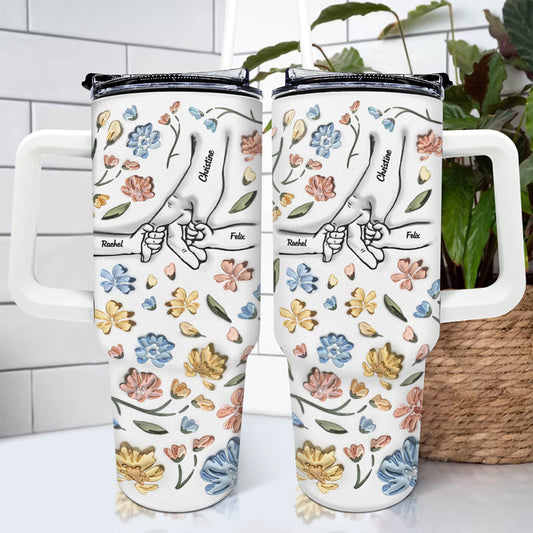 Hand In Hand, I Will Always Protect You - Gift For Mom, Grandma - 3D Inflated Effect Printed Cup, Personalized 40oz Tumbler With Straw - furevermama