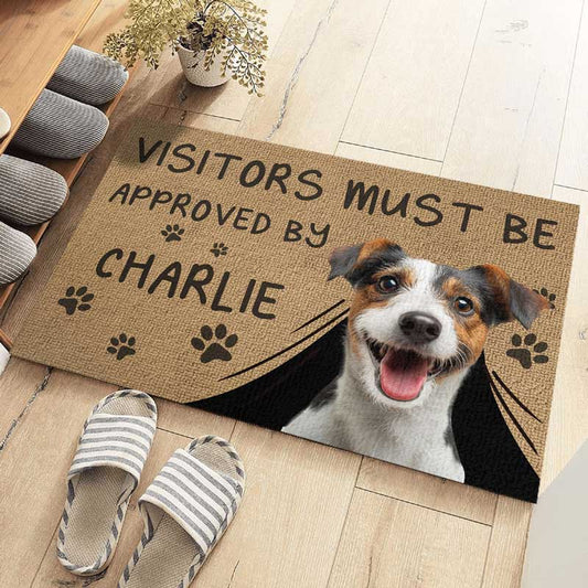 Custom Photo Doormat - Visitors Must Be Approved By This Dog / Cat, House Warming Gift For Pet Lovers - furevermama