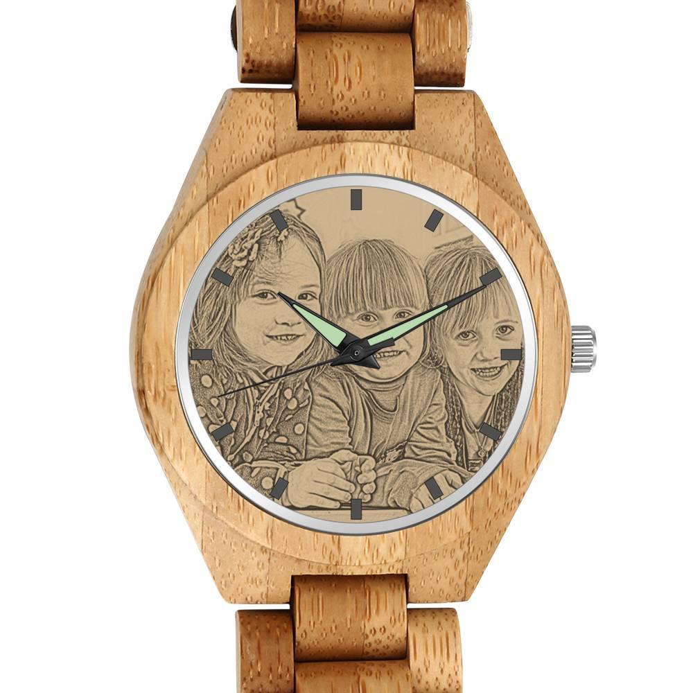 Custom Sketch Wooden Watch With Engraved Message (Adjustable Strap)