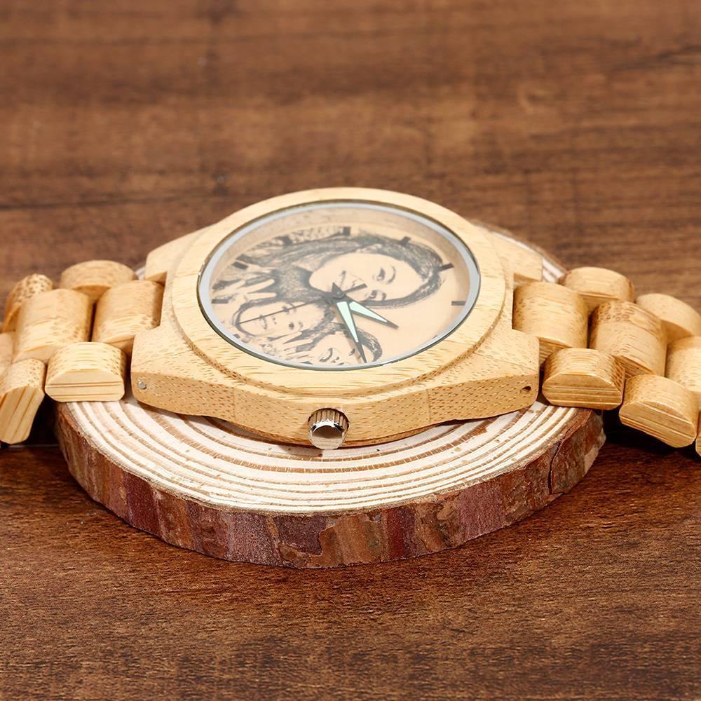 Custom Sketch Wooden Watch With Engraved Message (Adjustable Strap)