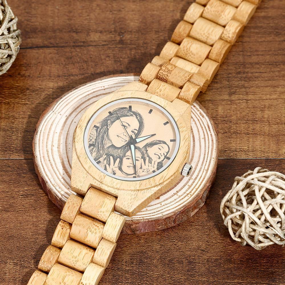 Custom Sketch Wooden Watch With Engraved Message (Adjustable Strap)