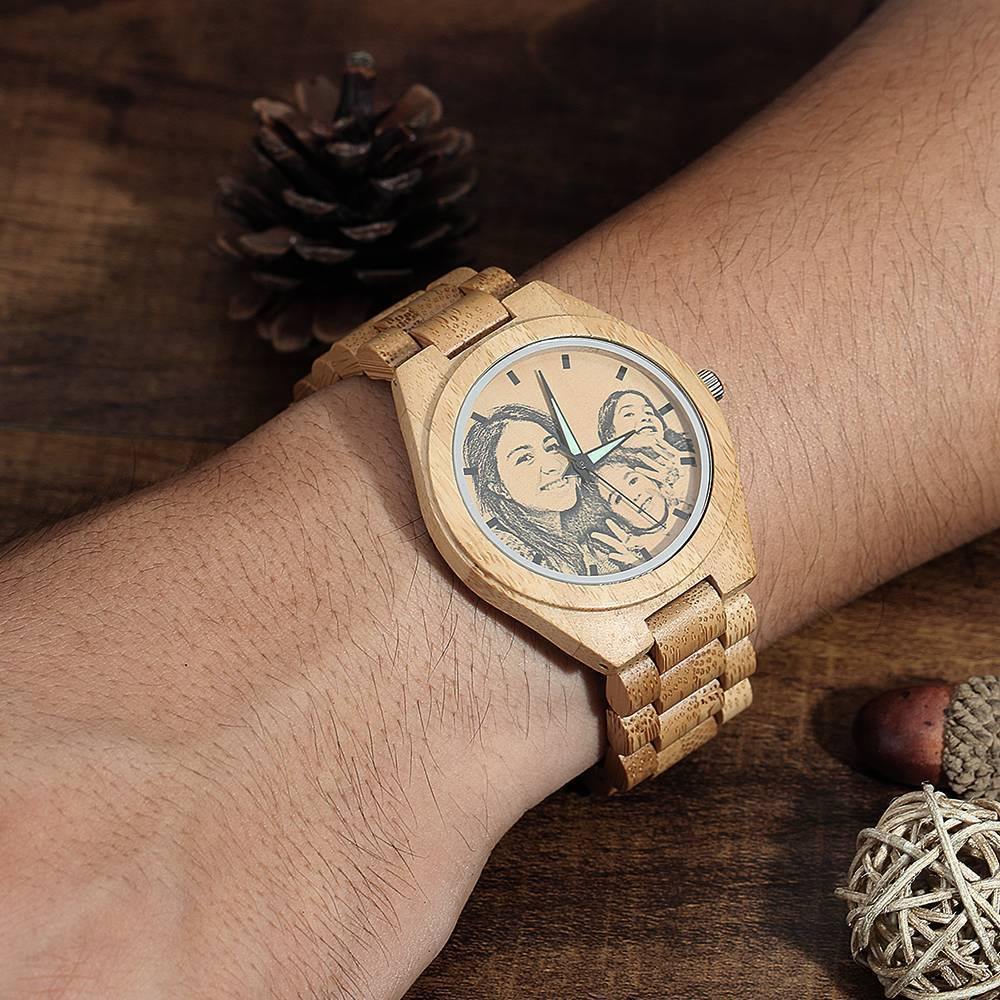 Custom Sketch Wooden Watch With Engraved Message (Adjustable Strap)