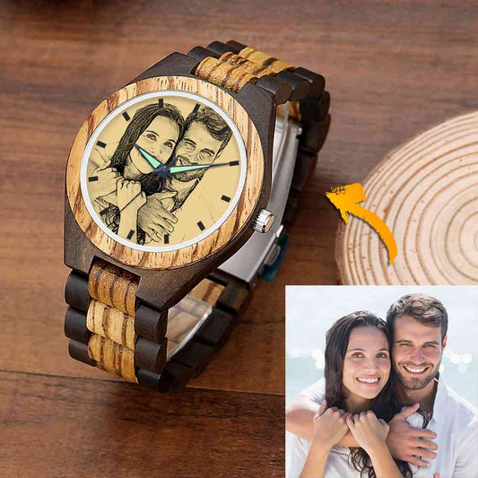 Custom Sketch Engraved Wooden Men's Watch (Strap Not Adjustable)