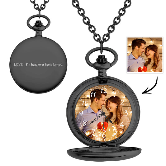 Custom Photo Pocket Watch With Personalised Engraved Message