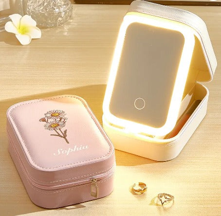custom name jewellery box with LED mirror