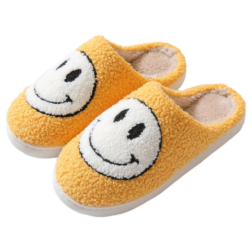 Smiley Face Fuzzy Fluffy House Slippers - furevermama