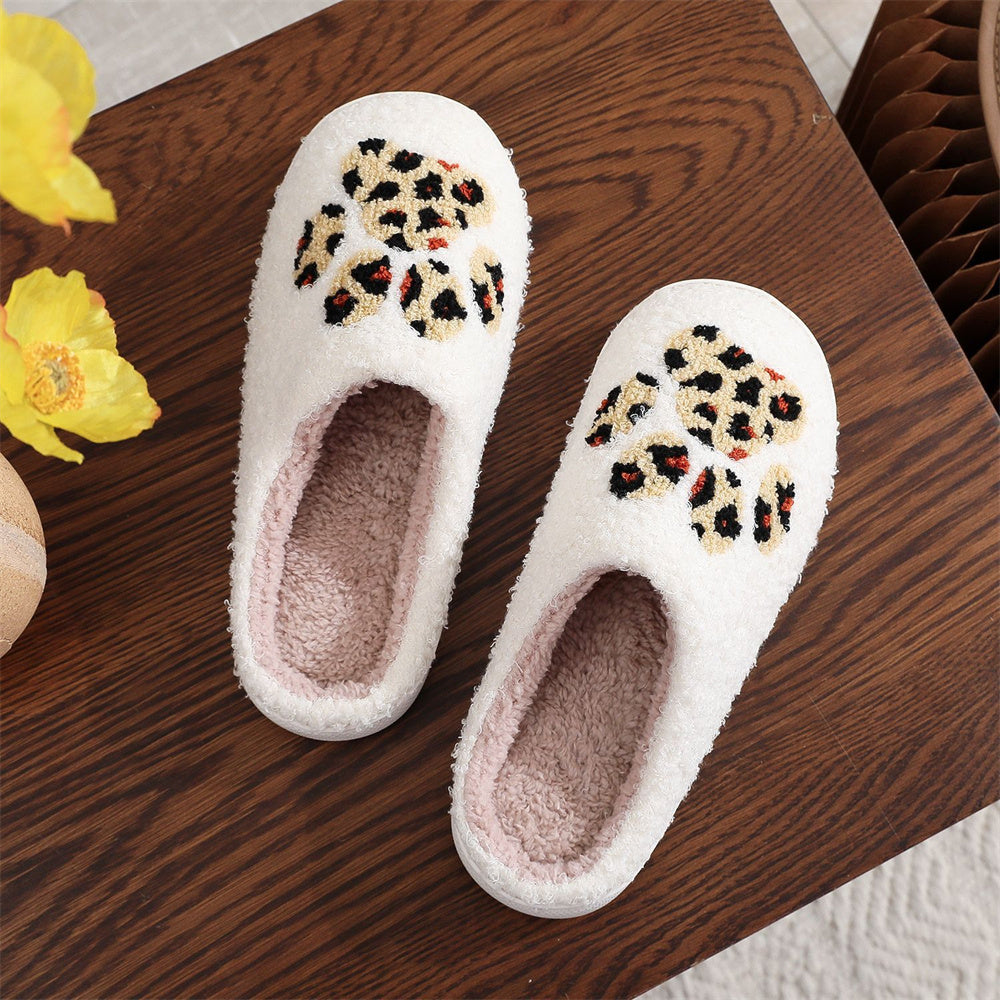 Christmas Leopard Paw Print Home Cotton Slippers - furevermama