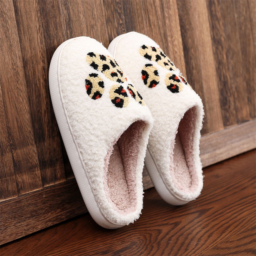 Christmas Leopard Paw Print Home Cotton Slippers - furevermama