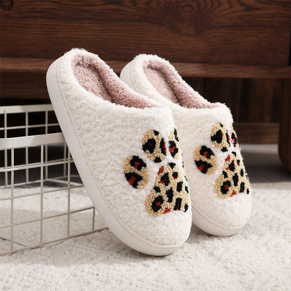 Christmas Leopard Paw Print Home Cotton Slippers - furevermama