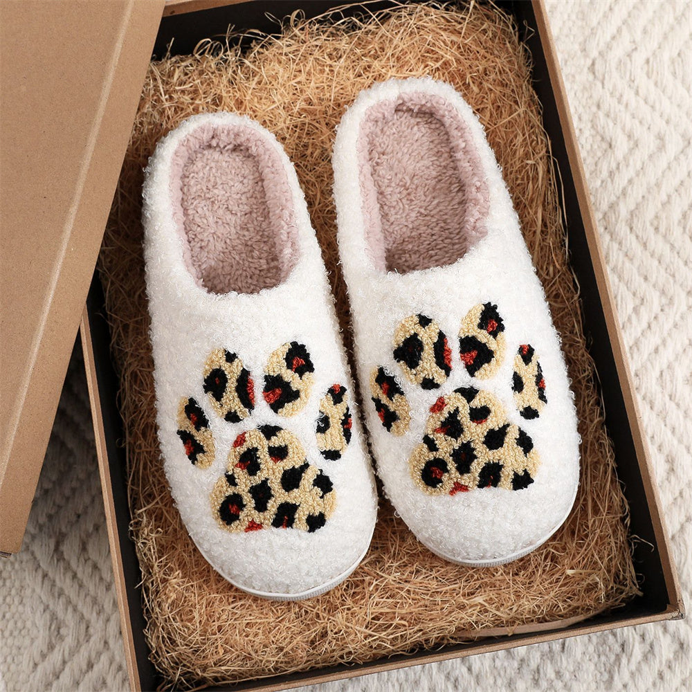 Christmas Leopard Paw Print Home Cotton Slippers - furevermama