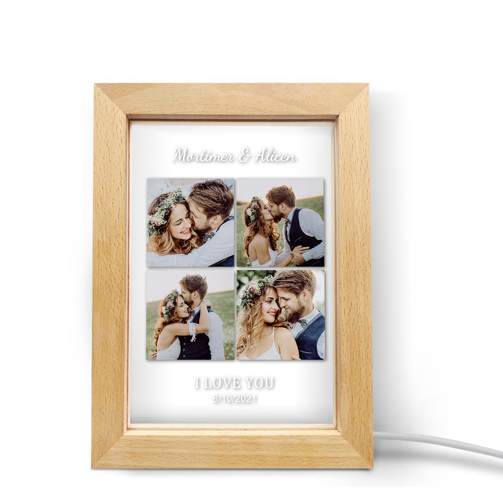 Custom Engraved Name And Date Photo Frame With Led Lights - Good Gift For Couples - furevermama