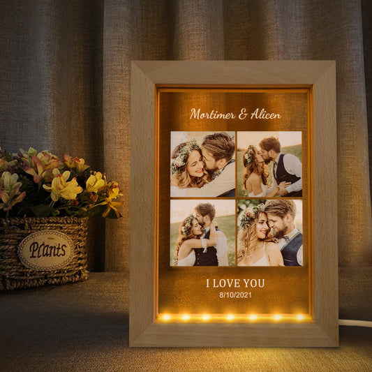 Custom Engraved Name And Date Photo Frame With Led Lights - Good Gift For Couples - furevermama