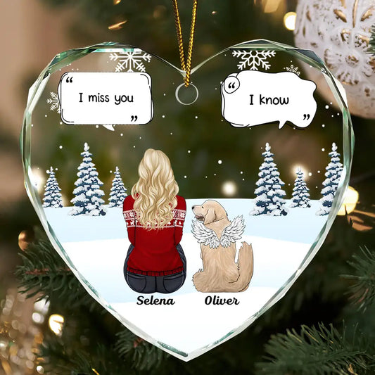 I Miss You Memorial Dog Cat - Personalized Heart Shaped Glass Ornament - furevermama