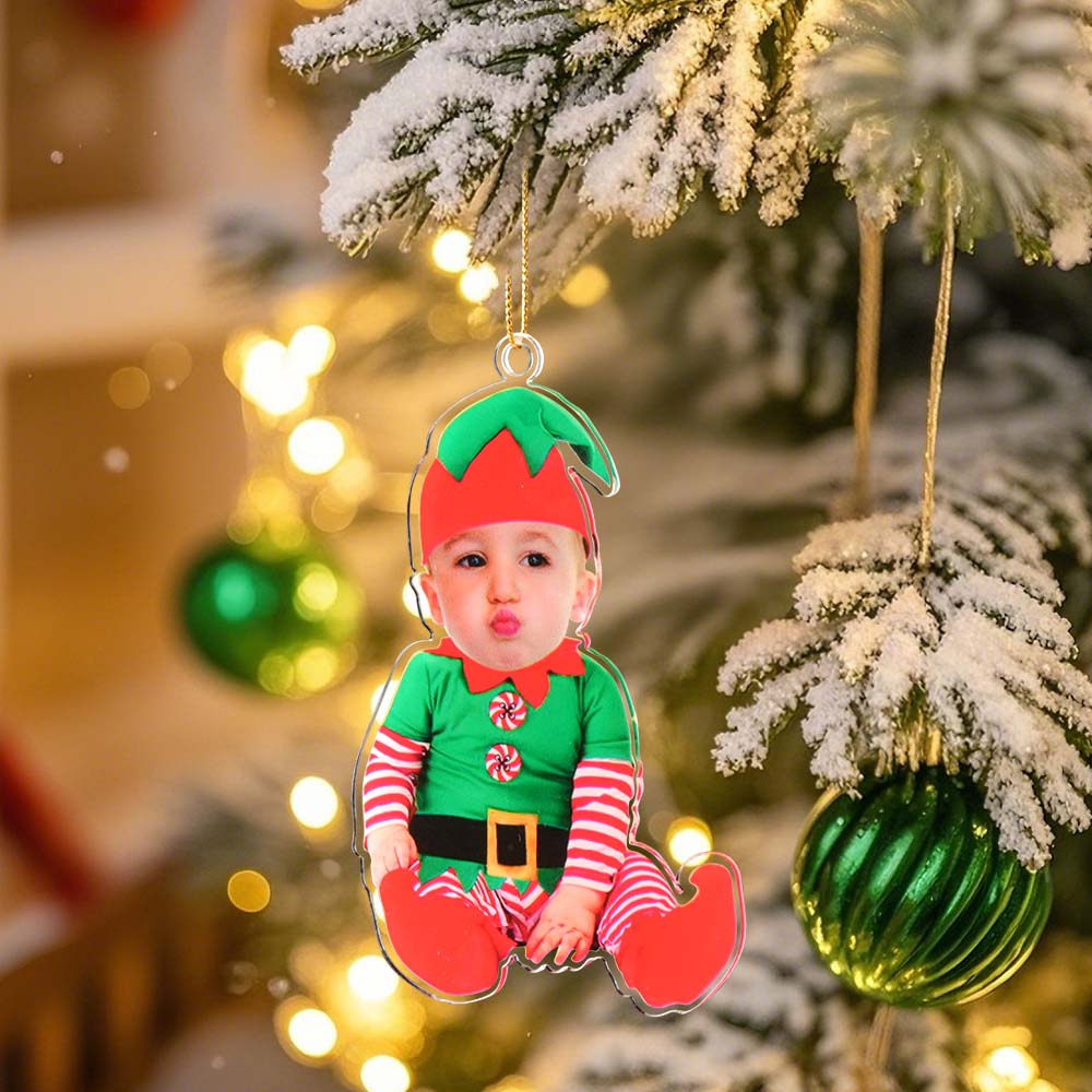 Personalized Baby Elf Ornament Baby Photo Christmas Ornament