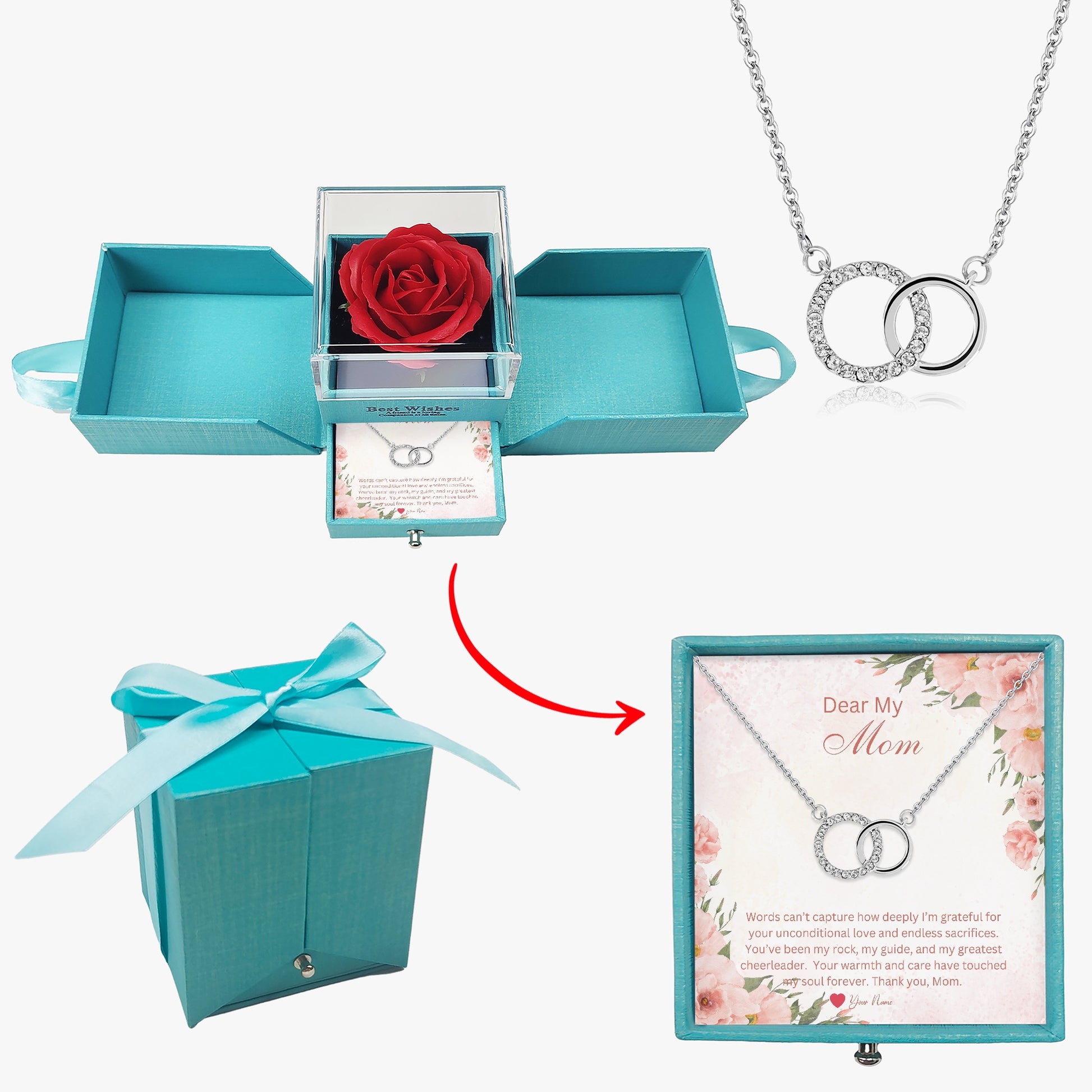 Interlocking Necklace For Mom - Custom Name On Message Card - furevermama