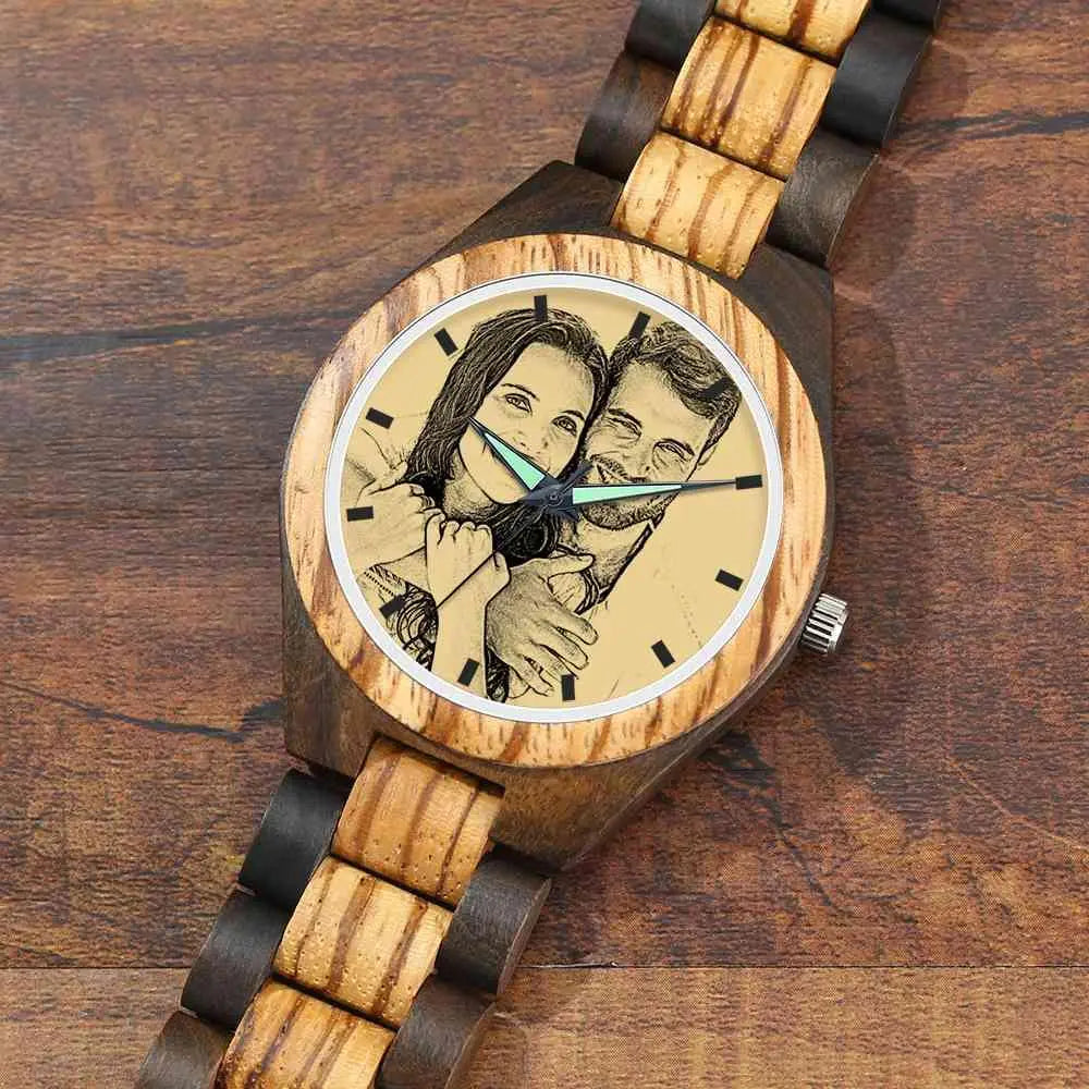 Custom Sketch Engraved Wooden Men's Watch (Strap Not Adjustable)