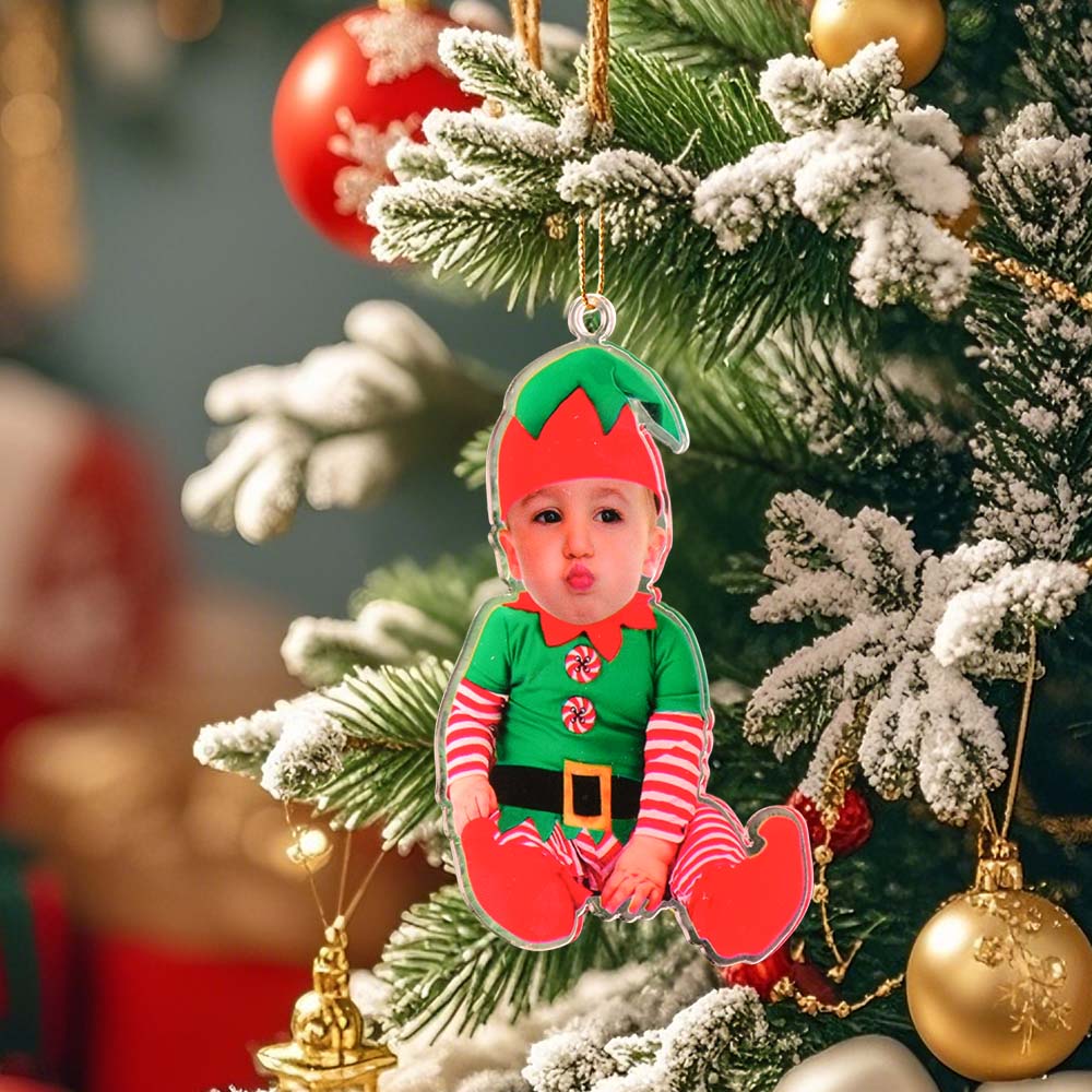 Personalized Baby Elf Ornament Baby Photo Christmas Ornament