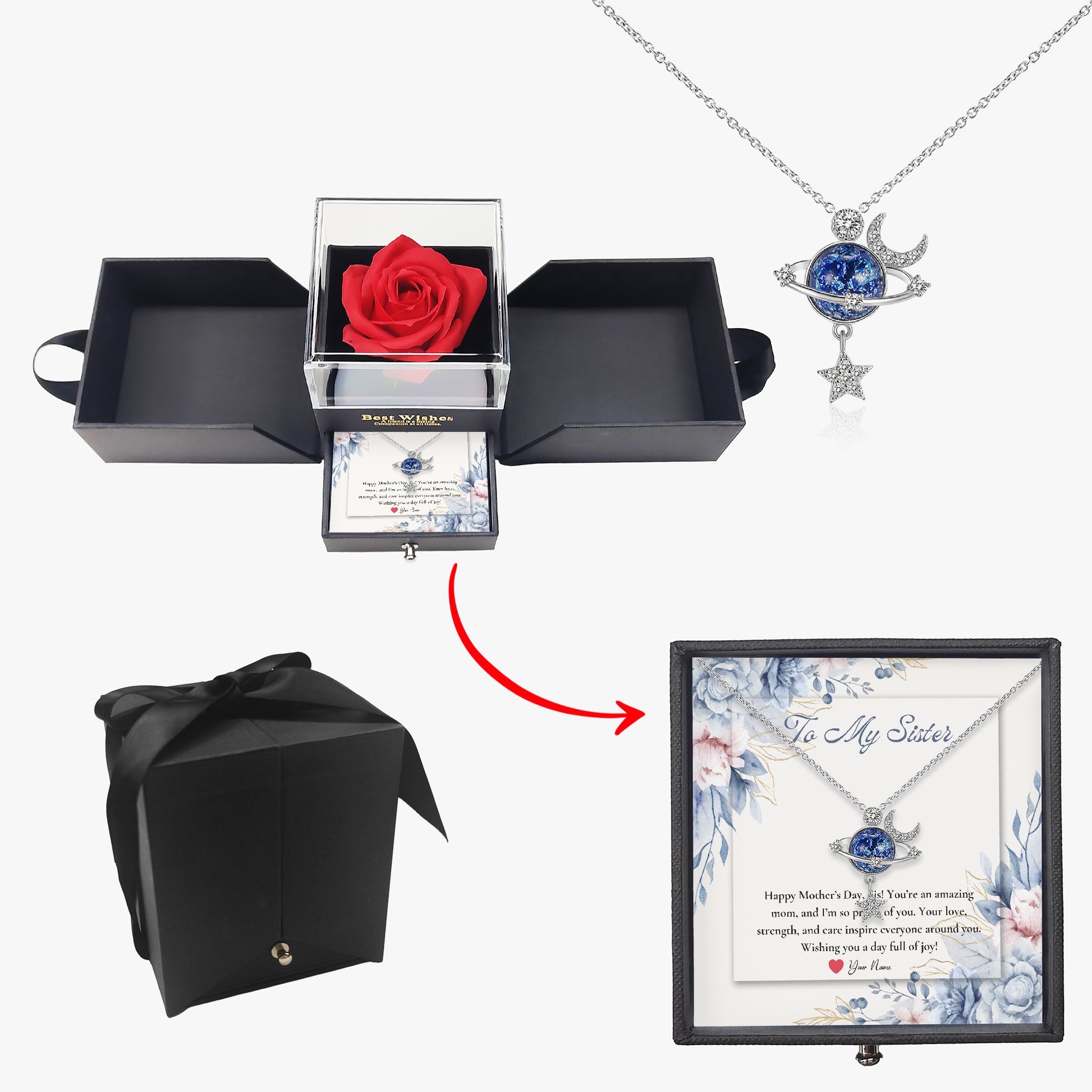 Moon and Star Necklace with Gift Box - For Sister - furevermama