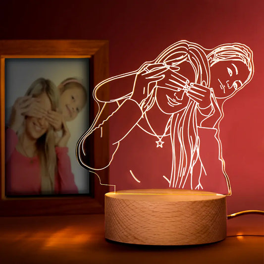 Custom Line Drawing Image LED Night Lights With Wood Base - furevermama