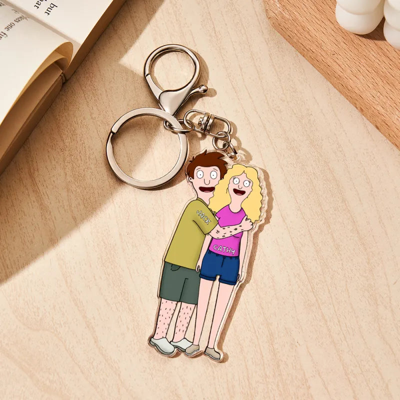 Personalized Funny Cartoon Couple Keychain - furevermama