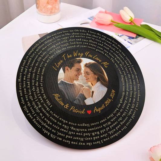 Vinyl Record Round Wood Sign - Personalized Photo & Lyrics - Gift For Music Lovers