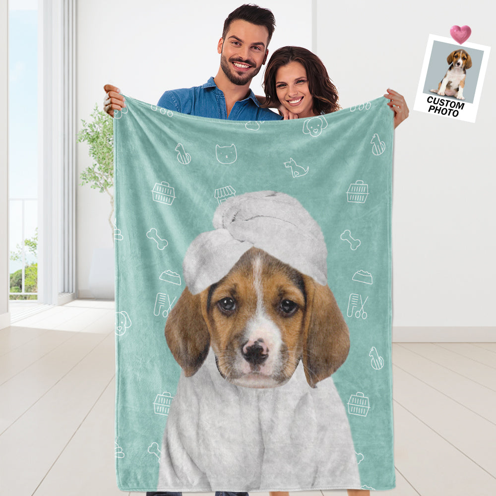 Personalized Dog Pet Human in Bathrobe Funny Blanket - Gift For Pet Lover - furevermama